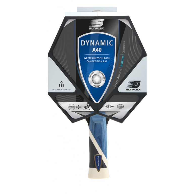 Sunflex Rakieta do tenisa stołowego Dynamic A40 (zawodowa, 2,1 mm gąbka, pokrycie Shogun, zatwierdzone przez ITTF) - 1 rakieta